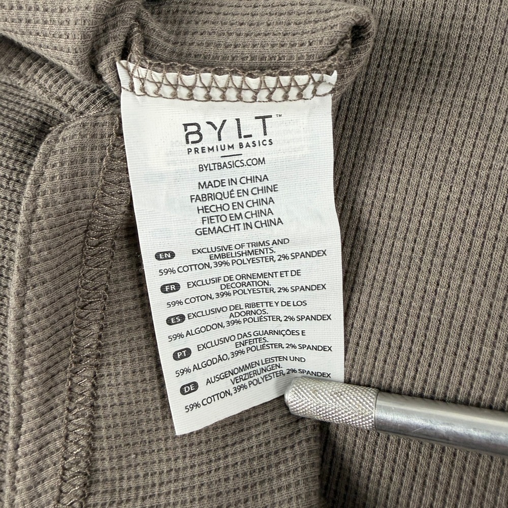 BYLT Premium Basics Shirt Men M Brown Long Sleeve Crewneck Curve Hem Waffle Knit - Picture 7 of 9